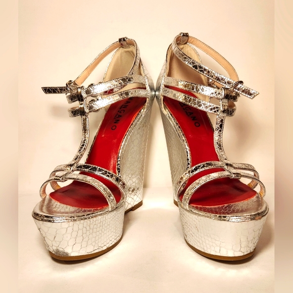 mangano Shoes - Mangano Italy silver leather platform high heels size 39 Womans Shoe